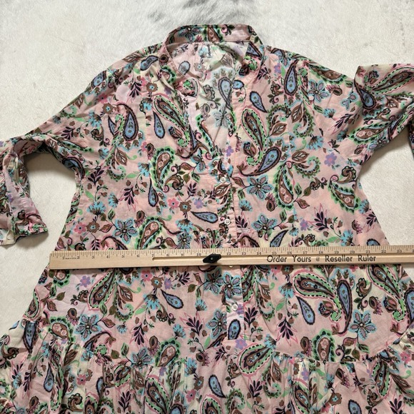 Goldenpoint Blouse Womens Size 8‎ Pink Multicolored Paisley Kimono 3/4 Sleeve - Picture 5 of 11